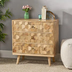 Commode 3 tiroirs en bois de manguier de style Mid-Century Modern