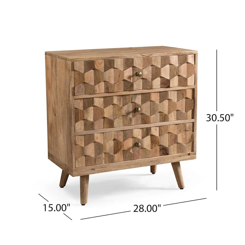 Commode 3 tiroirs en bois de manguier de style Mid-Century Modern