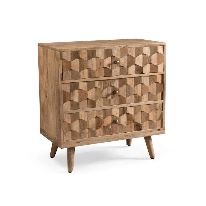 Commode 3 tiroirs en bois de manguier de style Mid-Century Modern