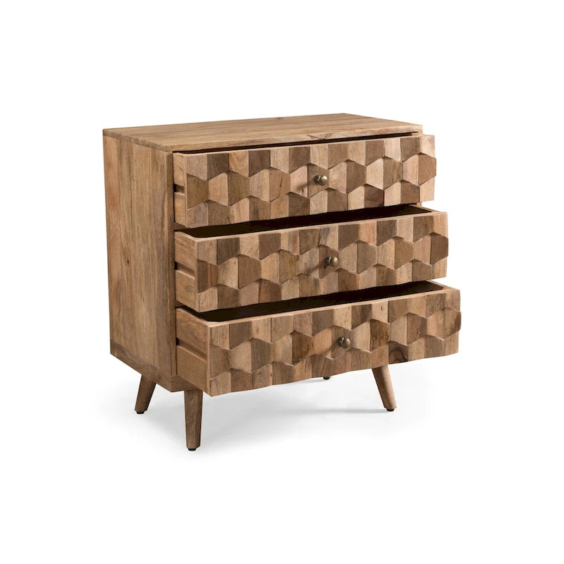 Commode 3 tiroirs en bois de manguier de style Mid-Century Modern