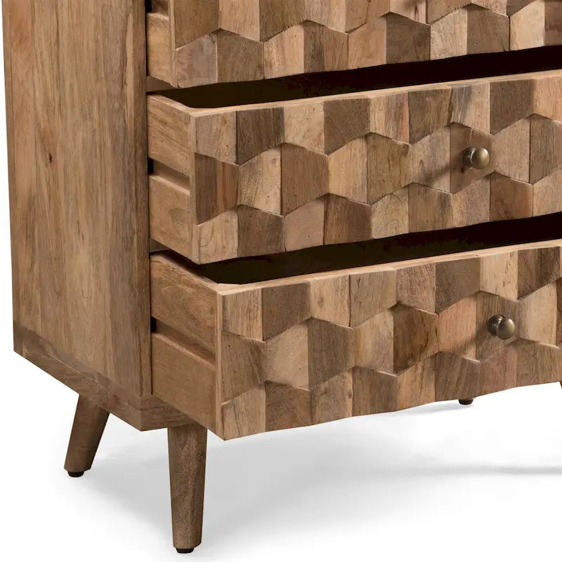 Commode 3 tiroirs en bois de manguier de style Mid-Century Modern