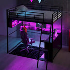 Lit mezzanine en métal avec bureau et rangement à LED