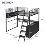 Lit mezzanine en métal avec bureau et rangement à LED