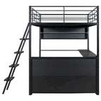 Lit mezzanine en métal avec bureau et rangement à LED