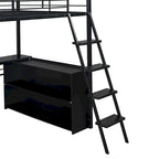 Lit mezzanine en métal avec bureau et rangement à LED