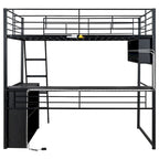 Lit mezzanine en métal avec bureau et rangement à LED