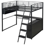 Lit mezzanine en métal avec bureau et rangement à LED
