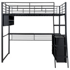 Lit mezzanine en métal avec bureau et rangement à LED