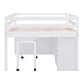 Full Size Loft Bed w/ Retractable Writing Desk & 4 Drawers, Wooden Loft Bed w/ Lateral Portabhite