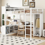 Lit mezzanine en métal pleine taille avec armoire et bureau en L, casiers de rangement et étagères pour enfants, adolescents et adultes