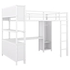 Lit mezzanine en métal pleine taille avec armoire et bureau en L, casiers de rangement et étagères pour enfants, adolescents et adultes