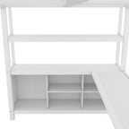 Lit mezzanine en métal pleine taille avec armoire et bureau en L, casiers de rangement et étagères pour enfants, adolescents et adultes