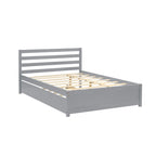 Cadre de lit plateforme pleine grandeur gris en bois avec tête de lit et lit gigogne double - Pas besoin de sommier tapissier, bois de pin durable, support à lattes
