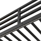 Lit mezzanine noir en métal et bois, taille double, avec bureau et étagères, deux tiroirs intégrés, éclairage LED et station de charge USB