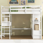 Lit mezzanine blanc en pin de taille standard avec bureau et tiroirs intégrés