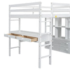 Lit mezzanine blanc en pin de taille standard avec bureau et tiroirs intégrés