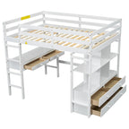 Lit mezzanine blanc en pin de taille standard avec bureau et tiroirs intégrés