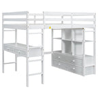 Lit mezzanine blanc en pin de taille standard avec bureau et tiroirs intégrés
