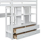 Lit mezzanine blanc en pin de taille standard avec bureau et tiroirs intégrés