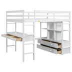 Lit mezzanine blanc en pin de taille standard avec bureau et tiroirs intégrés