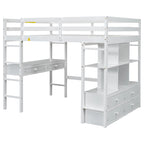 Lit mezzanine blanc en pin de taille standard avec bureau et tiroirs intégrés