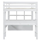 Lit mezzanine blanc en pin de taille standard avec bureau et tiroirs intégrés