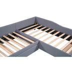 Lit de repos double en forme de L avec lit gigogne, lit de repos rembourré avec tiroir de rangement, lit plateforme double jumeau pour chambre à coucher