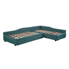 Lit de repos double en forme de L avec lit gigogne, lit de repos rembourré avec tiroir de rangement, lit plateforme double jumeau pour chambre à coucher