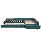 Lit de repos double en forme de L avec lit gigogne, lit de repos rembourré avec tiroir de rangement, lit plateforme double jumeau pour chambre à coucher