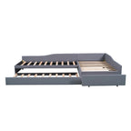 Lit de repos double en forme de L avec lit gigogne, lit de repos rembourré avec tiroir de rangement, lit plateforme double jumeau pour chambre à coucher
