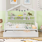 Lit cabane en bois de taille double avec lit gigogne double