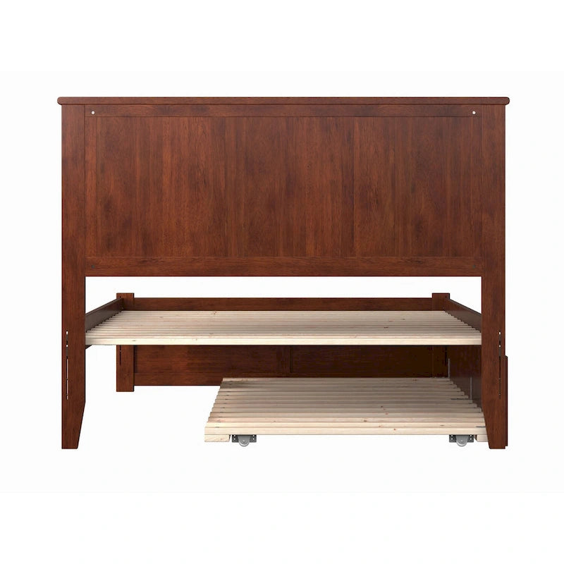 Lit plateforme double avec pied de lit et lit gigogne simple, fini noyer