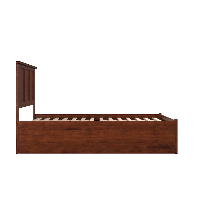 Lit plateforme double avec pied de lit et lit gigogne simple, fini noyer