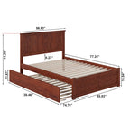 Lit plateforme double avec pied de lit et lit gigogne simple, fini noyer