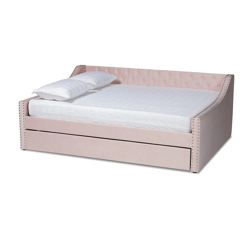 Lit de repos moderne en velours avec lit gigogne, taille double