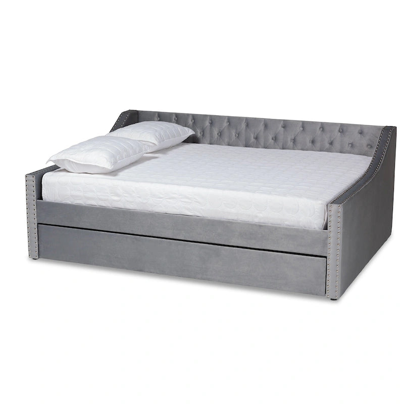 Lit de repos moderne en velours avec lit gigogne, taille double