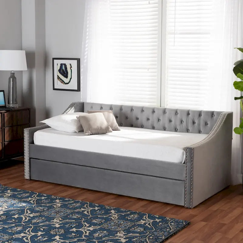Lit de repos moderne en velours avec lit gigogne, taille double