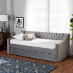 Lit de repos moderne en velours avec lit gigogne, taille double