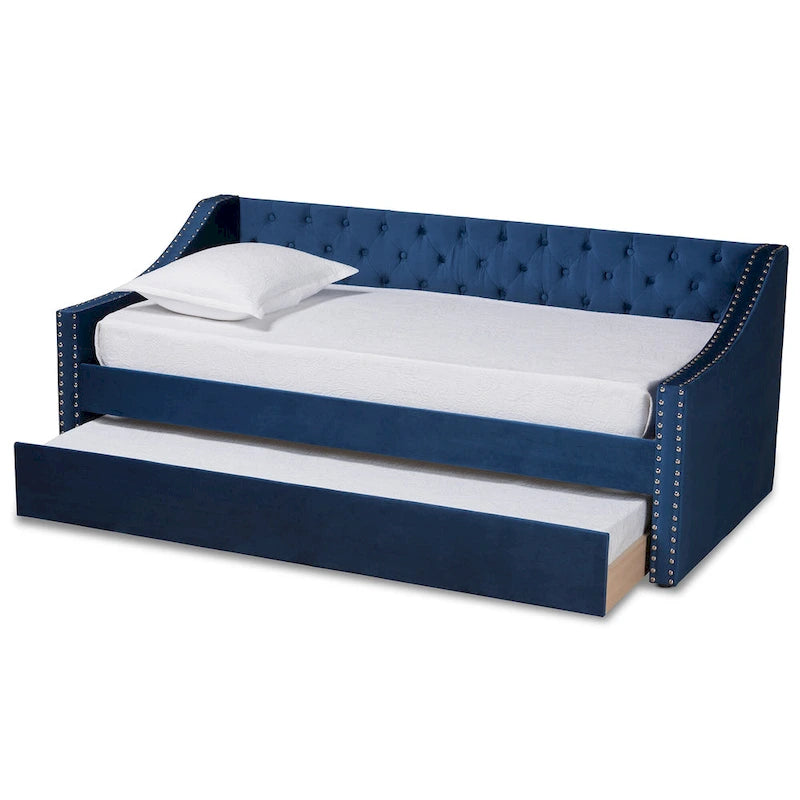 Lit de repos moderne en velours avec lit gigogne, taille double