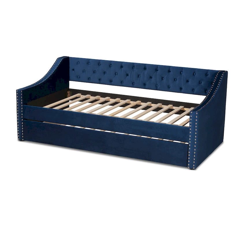 Lit de repos moderne en velours avec lit gigogne, taille double
