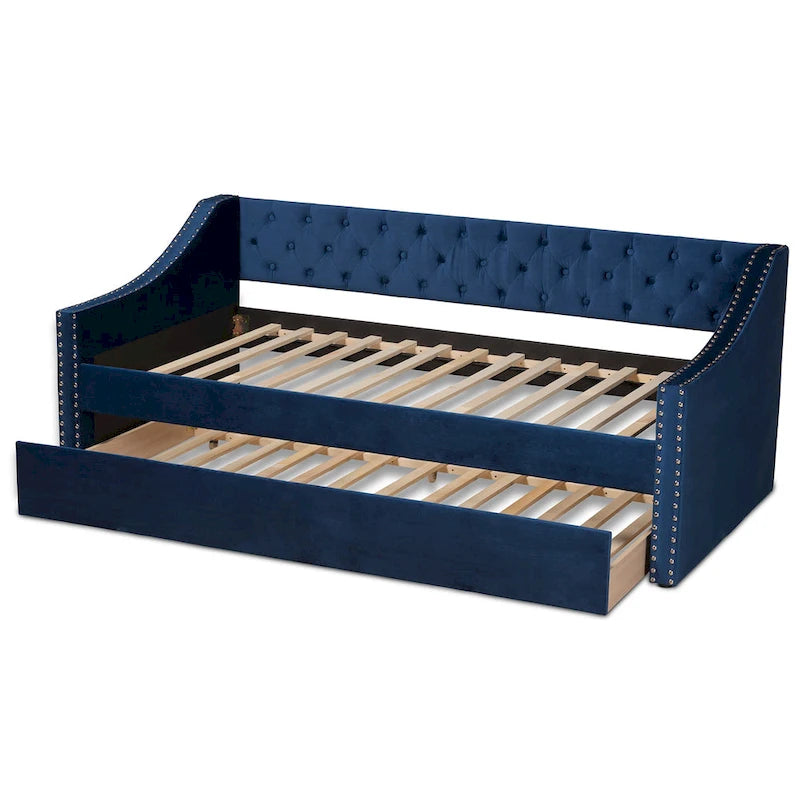 Lit de repos moderne en velours avec lit gigogne, taille double