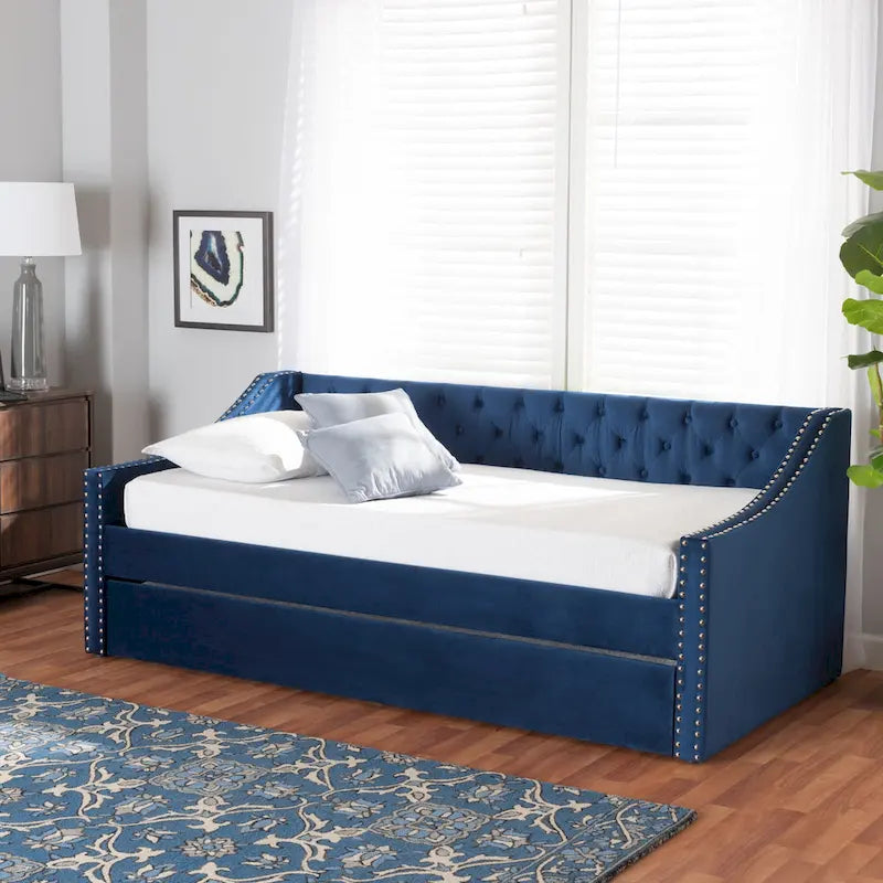 Lit de repos moderne en velours avec lit gigogne, taille double