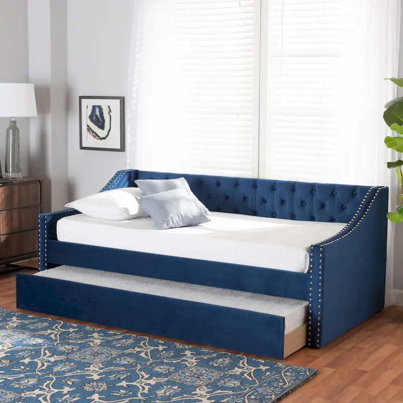 Lit de repos moderne en velours avec lit gigogne, taille double