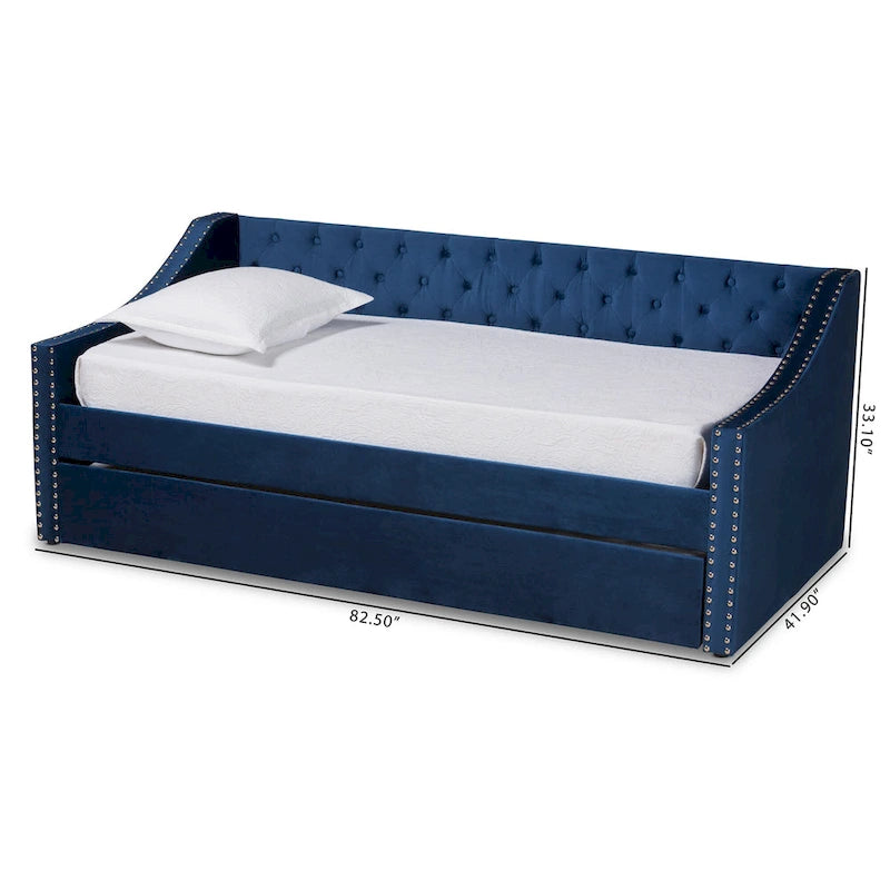 Lit de repos moderne en velours avec lit gigogne, taille double