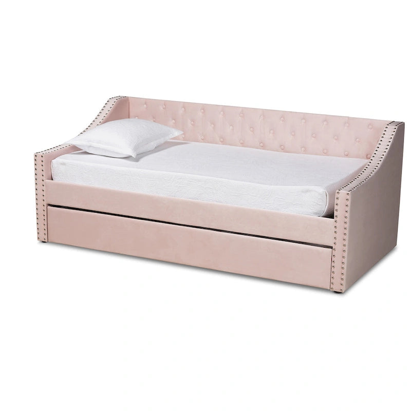 Lit de repos moderne en velours avec lit gigogne, taille double