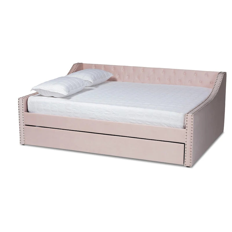 Lit de repos moderne en velours avec lit gigogne, taille double