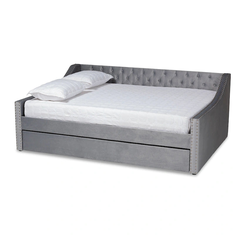 Lit de repos moderne en velours avec lit gigogne, taille double