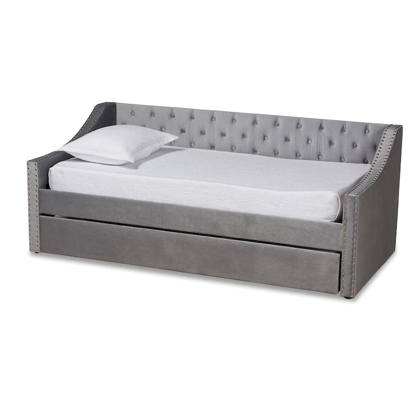 Lit de repos moderne en velours avec lit gigogne, taille double