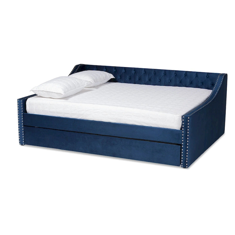 Lit de repos moderne en velours avec lit gigogne, taille double