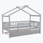 Lit cabane en bois avec lit gigogne double